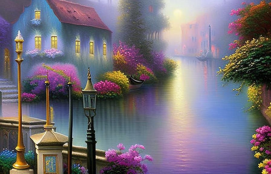 Venice Canals: Ethereal Fantasy in Kinkade Style
