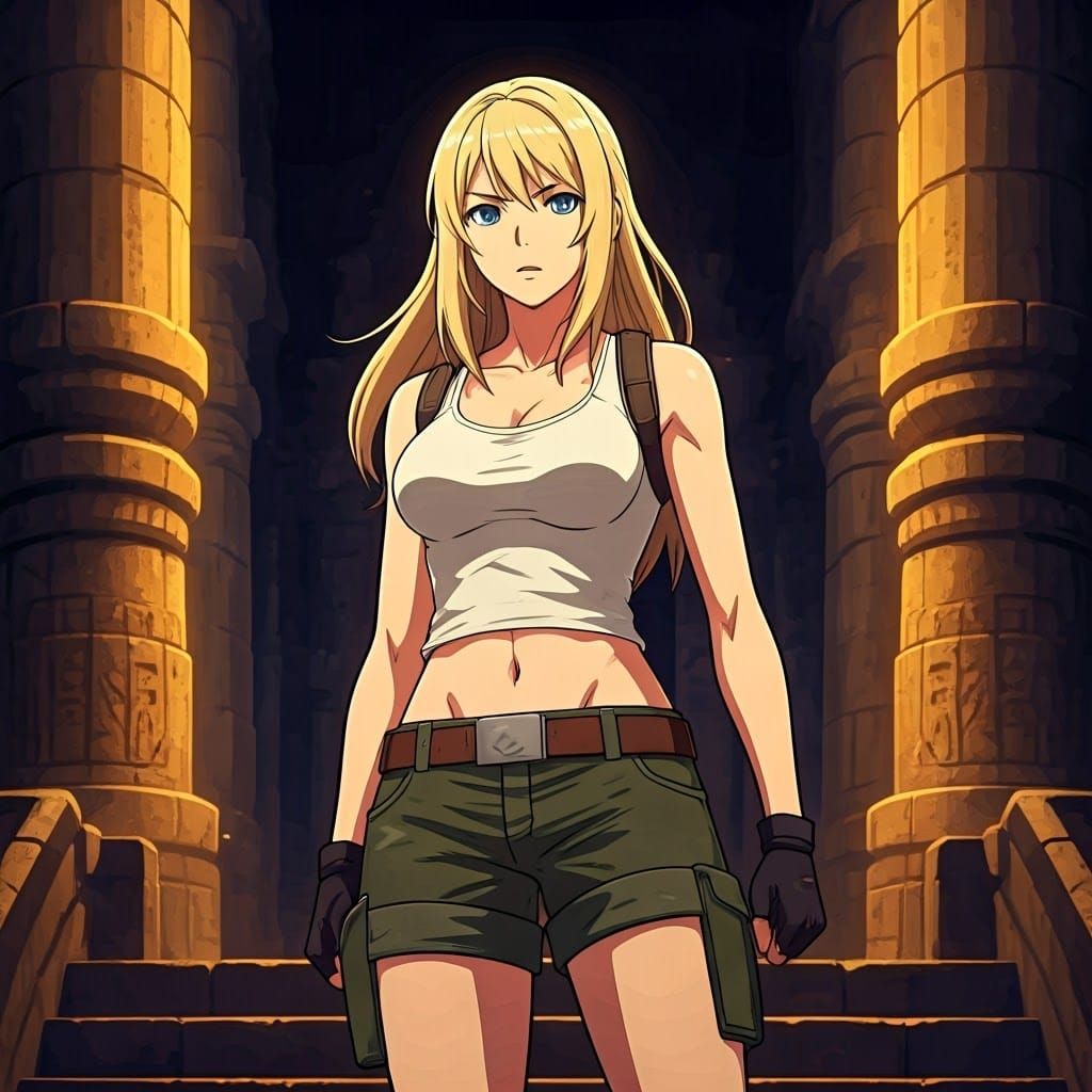 Anime Woman in Ancient Temple