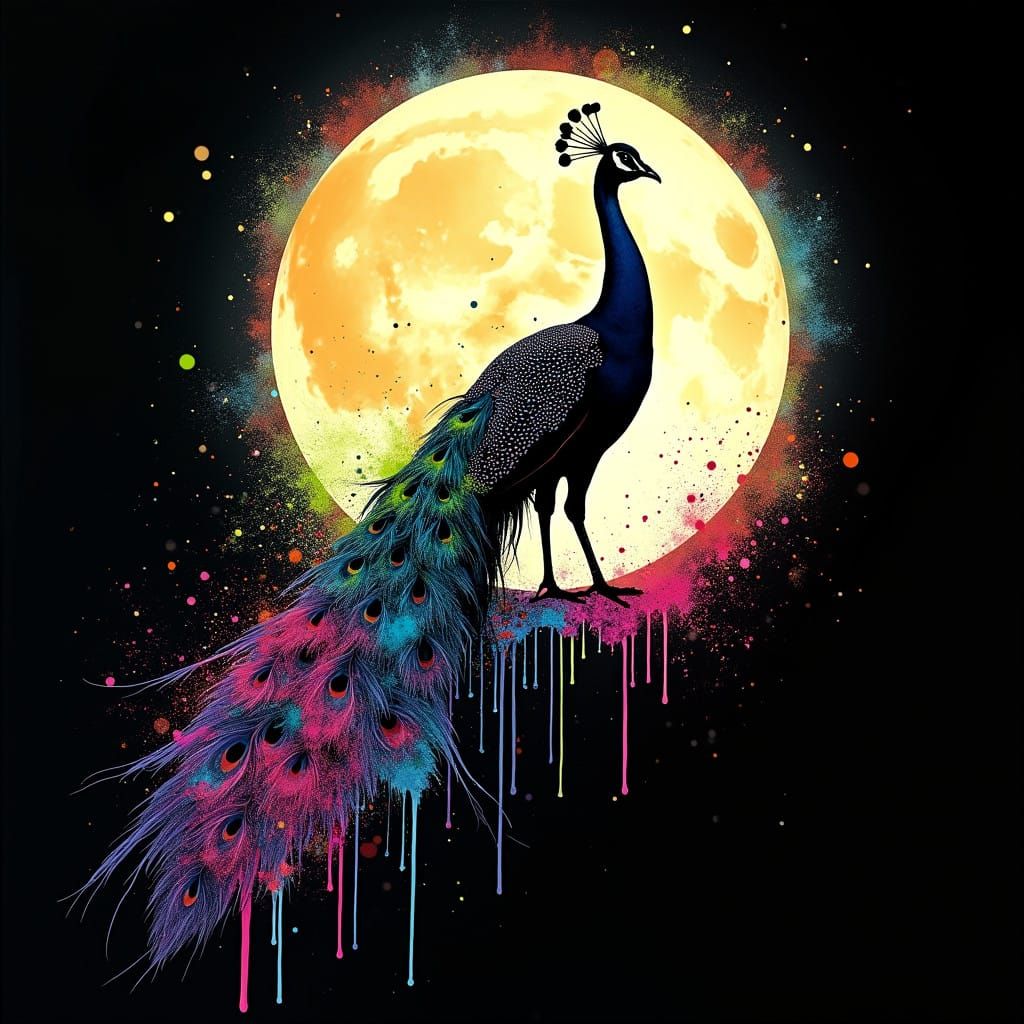 Surreal Moonlit Peacock in Contemporary Art Style