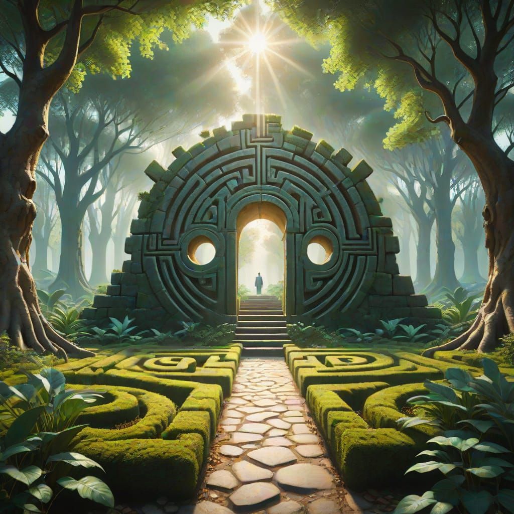 Surreal Forest Labyrinth in Dreamlike Atmosphere