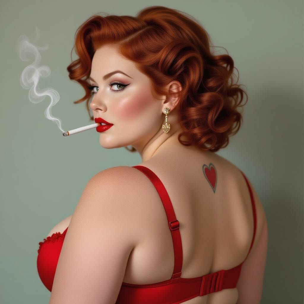 Plus-Sized Woman Smoking: Ultrarealistic Photography