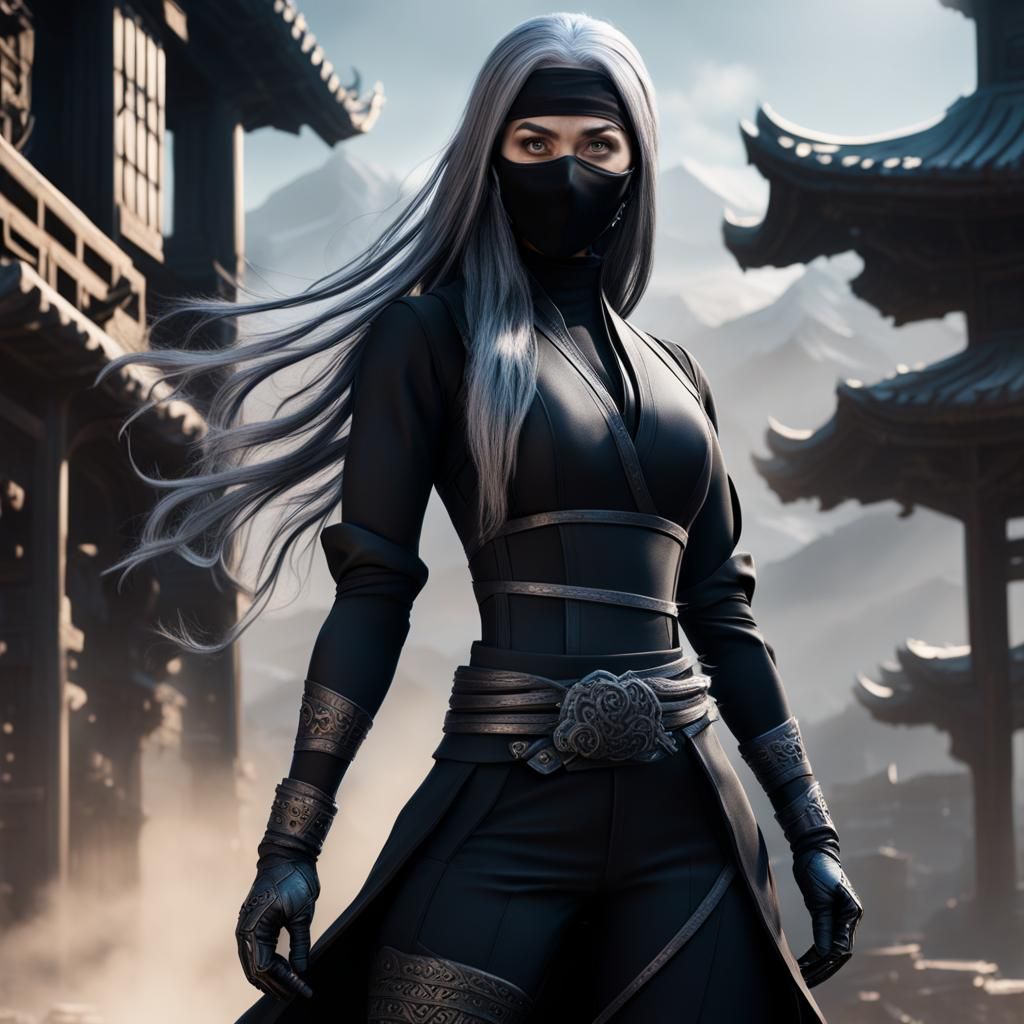 Ninja Woman in Black Suit: Digital Matte Painting