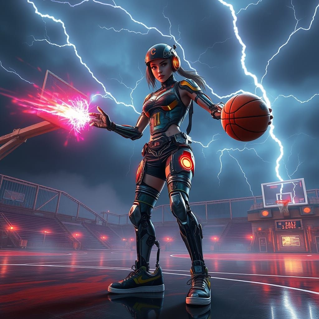 Cyborg Basketball Player in Cyberpunk Style