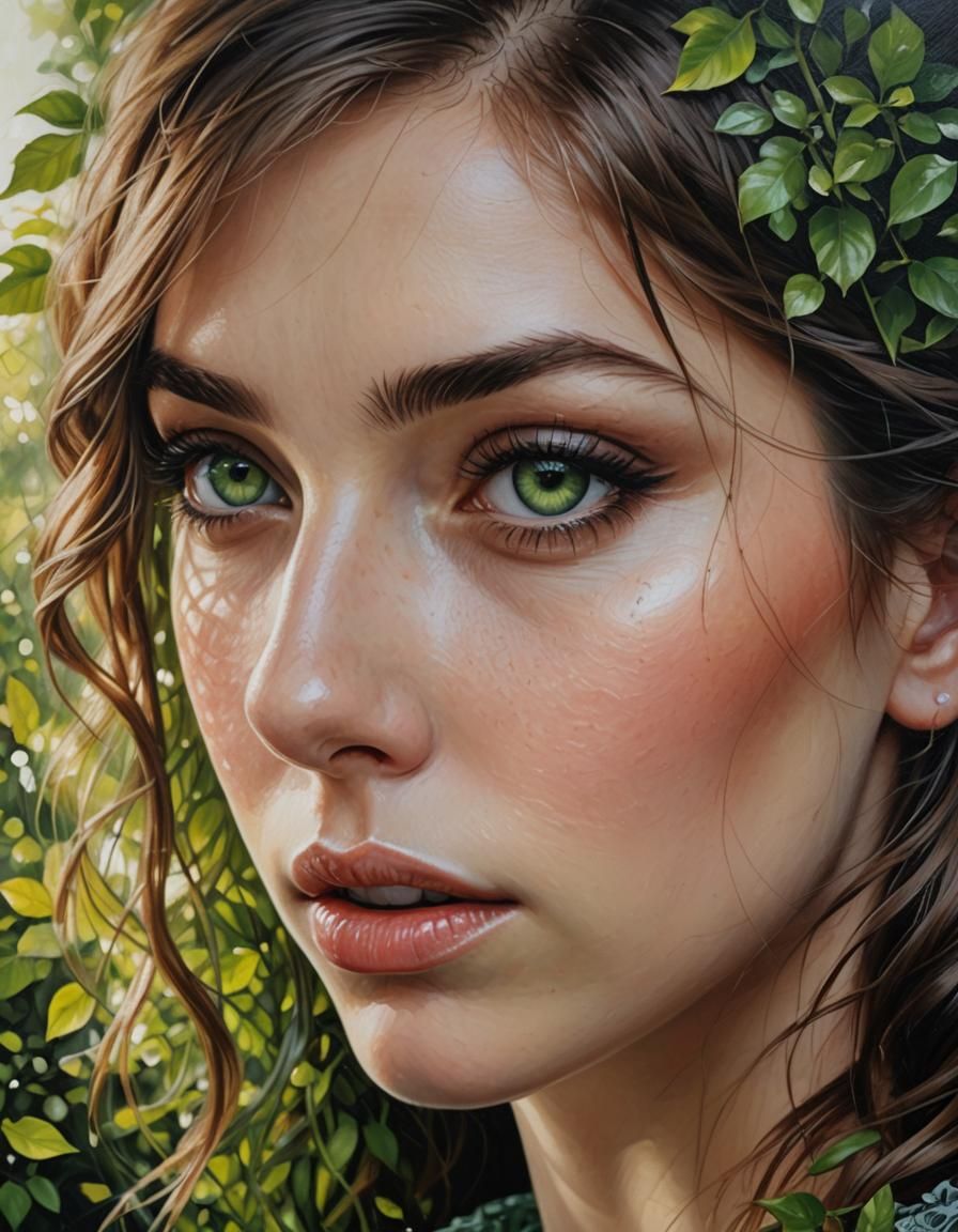 Sad Girl Portrait in Oil Painting Style