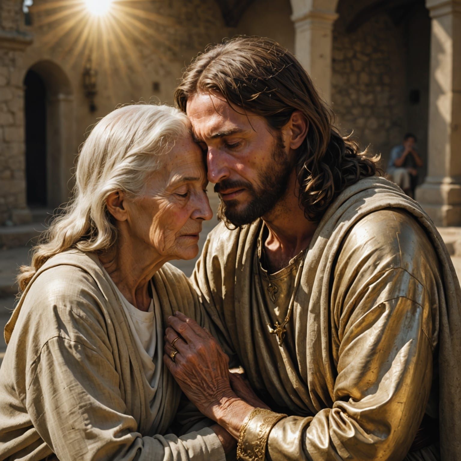 Tender Moment of Redemption in a Golden Glow