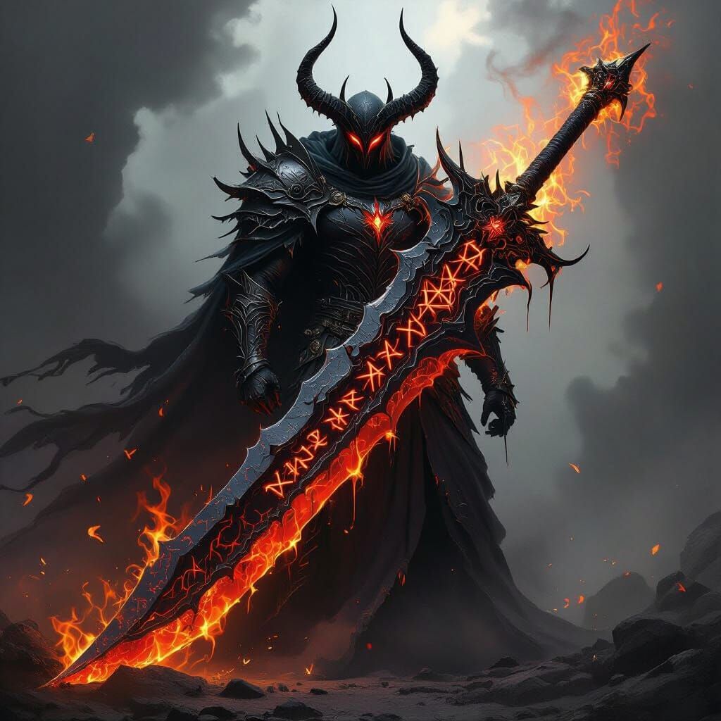 Colossal Demonic Zweihander Sword in Dark Fantasy Style