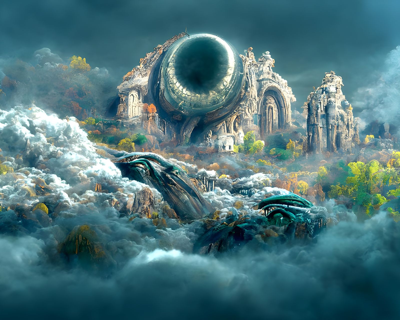 Eye of God Over Nightmare Landscape in Digital Art