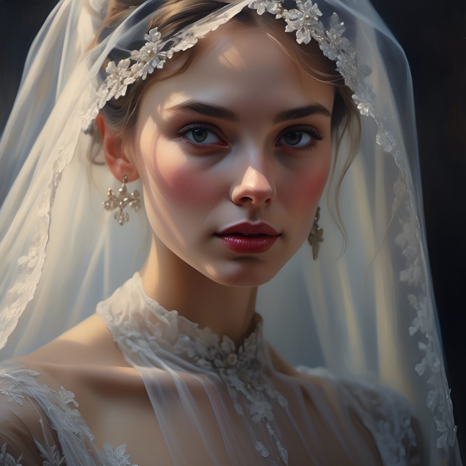 Woman with Wedding Veil in Hyperrealistic Style