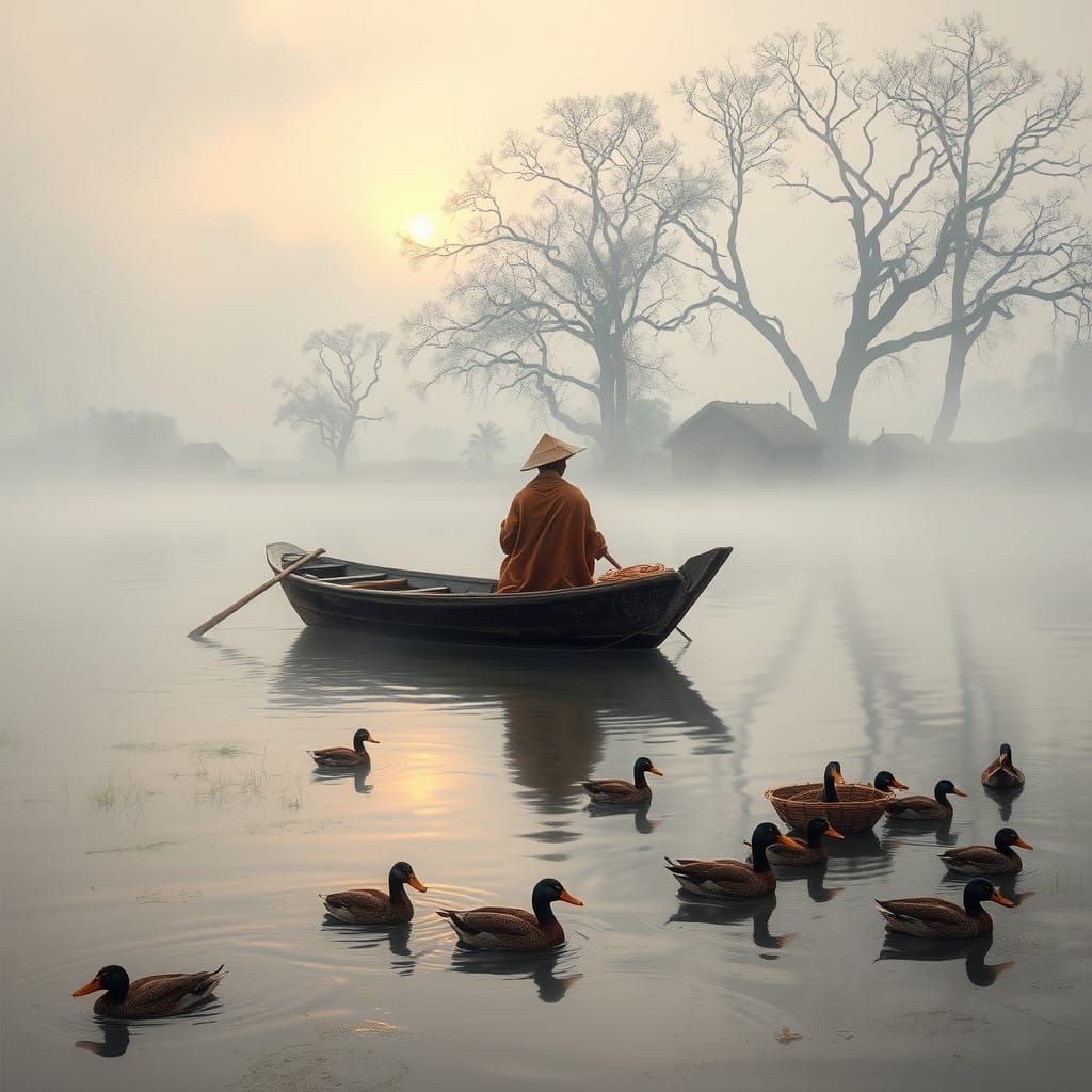 A Dreamy Morning on a Misty River in Bangladesh