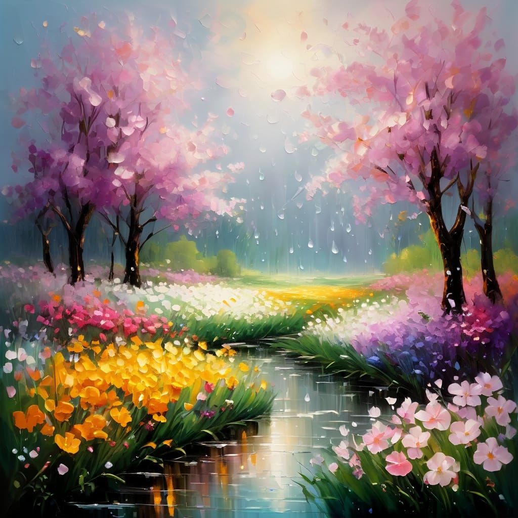 Vibrant Impressionist Painting of Springtime Blooms