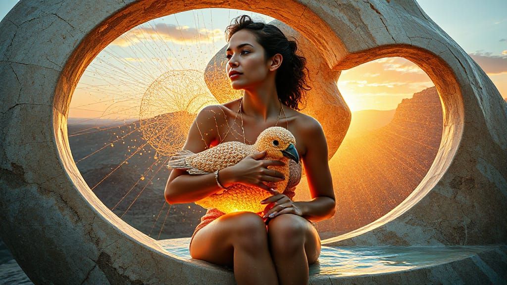 Artist Inside Her Abstract Sculpture