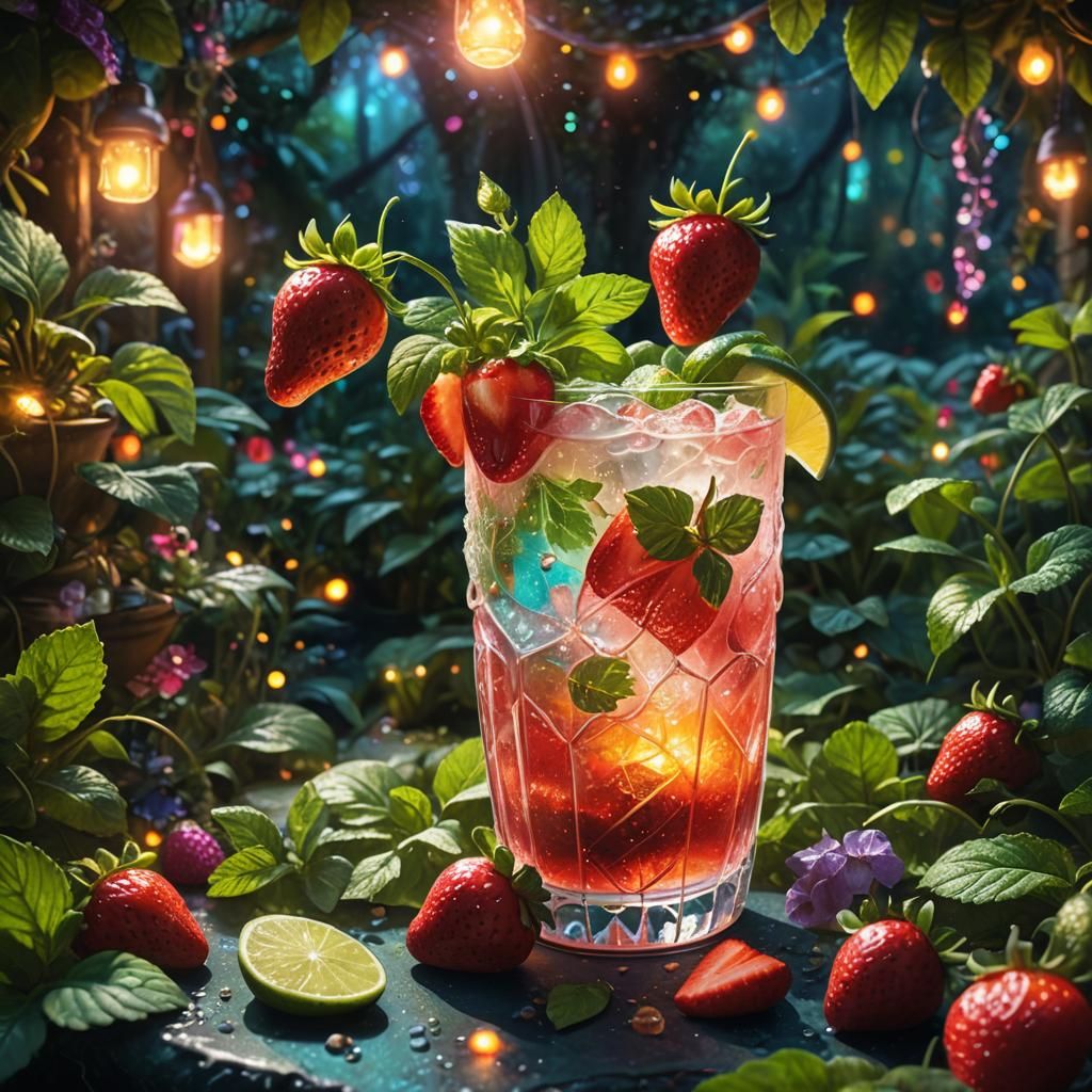 Mystical Glowing Mocktail in Fantasy Garden Concept Art