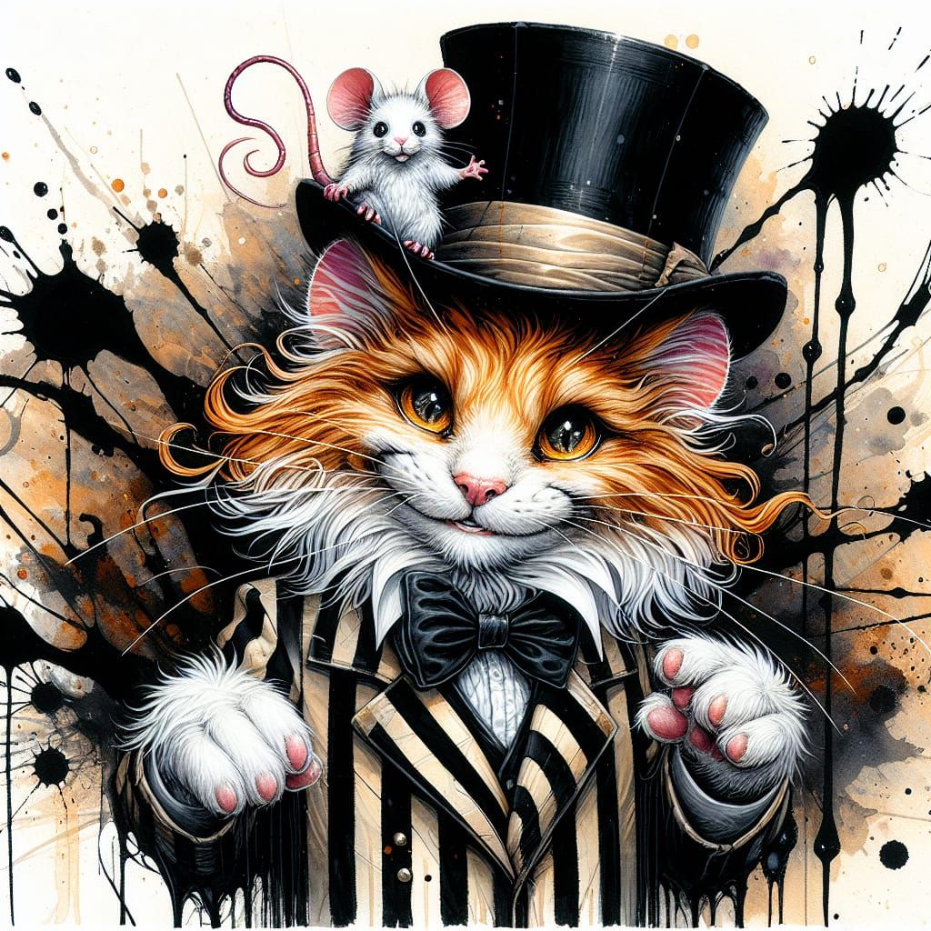 Flamboyant Cat Illustration in Acrylic and Alcohol Ink