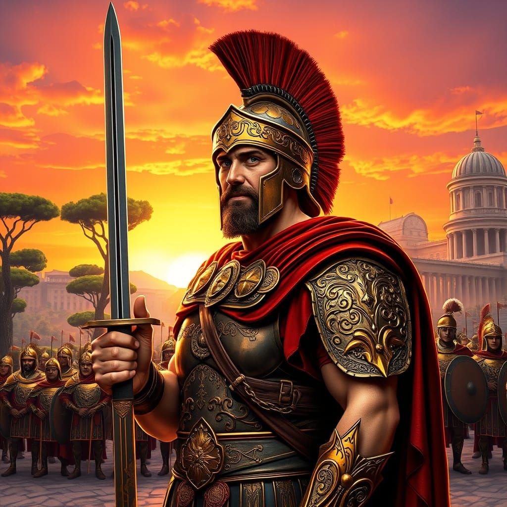 Roman Centurion in Golden Sunset Glory
