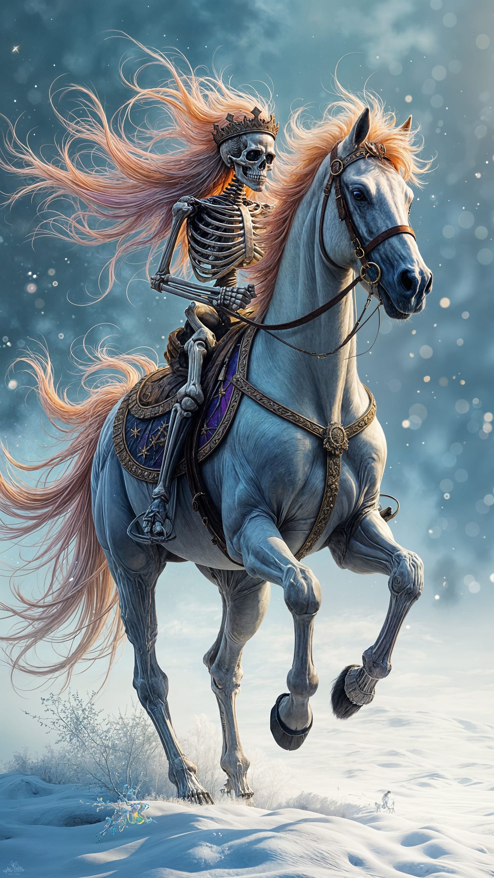 Iridescent Horse and Rider in Digital Watercolor