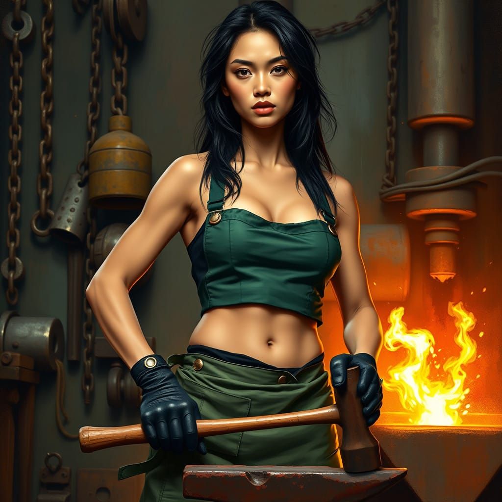 Confident Malaysian Blacksmith in Industrial Workshop