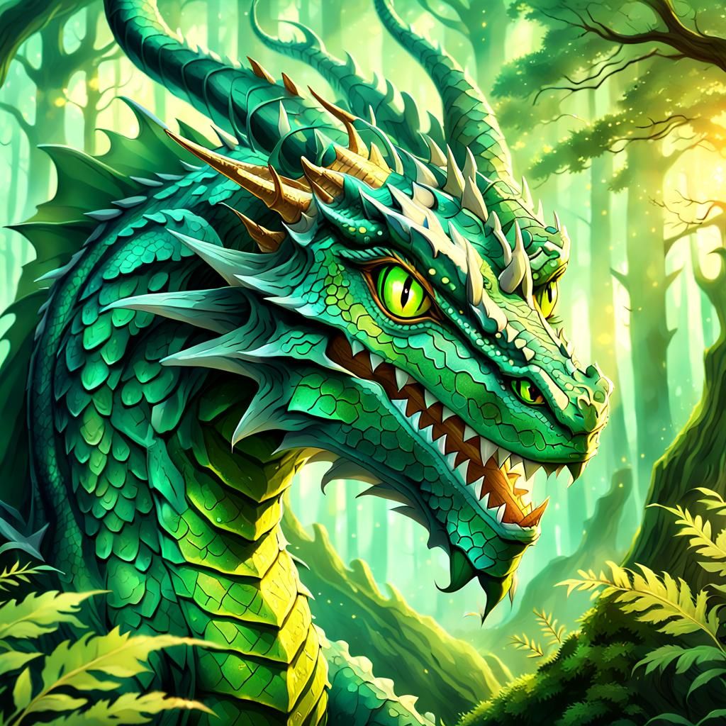 Green Earth Dragon in Anime Key Visual Style