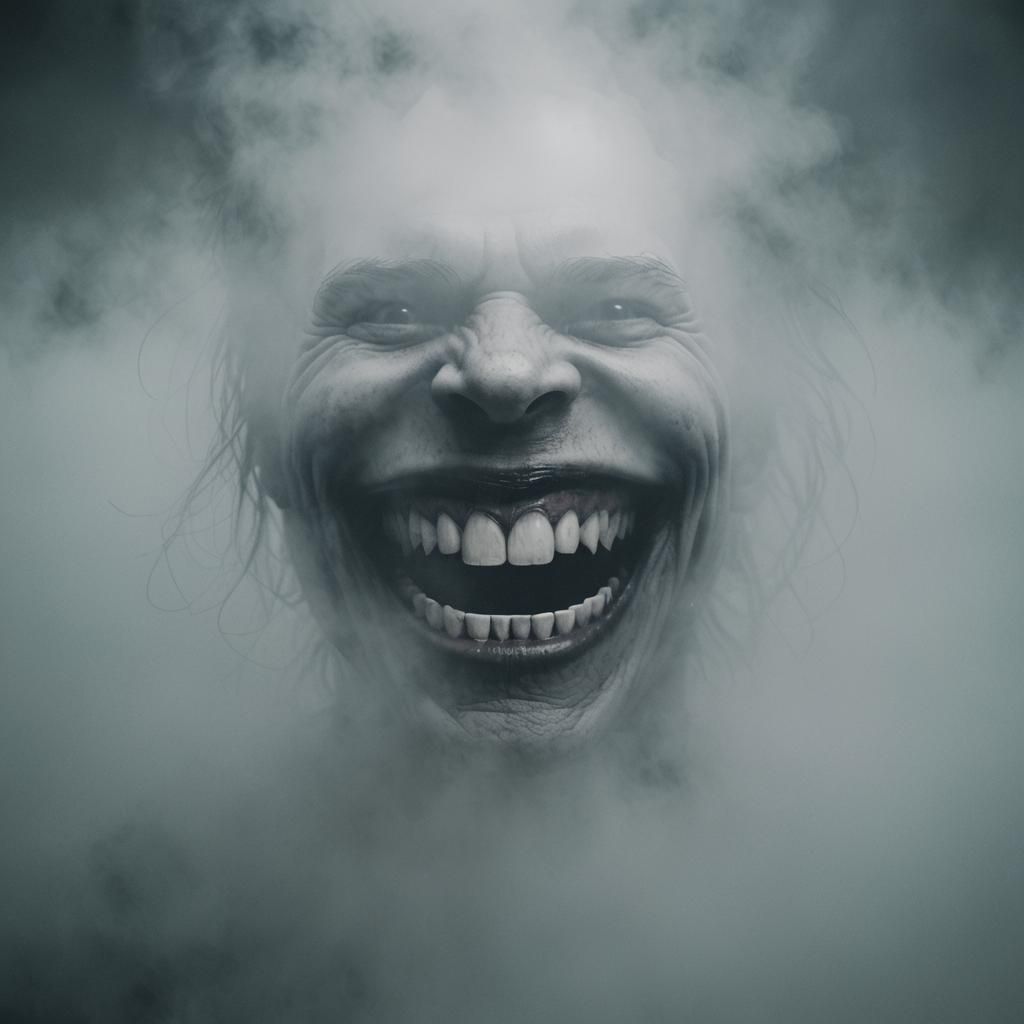 Scary Smiling Mouth Silhouette in Fog, 8k