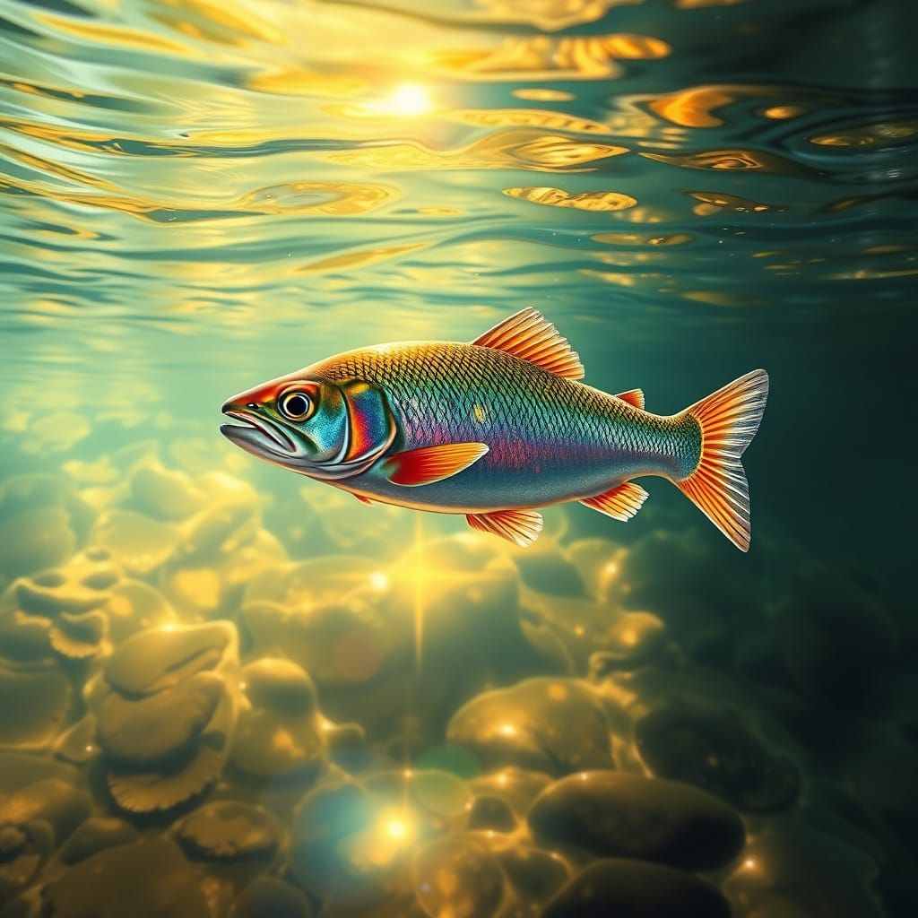 Iridescent Fish Evades Kingfisher in Golden Hour Light