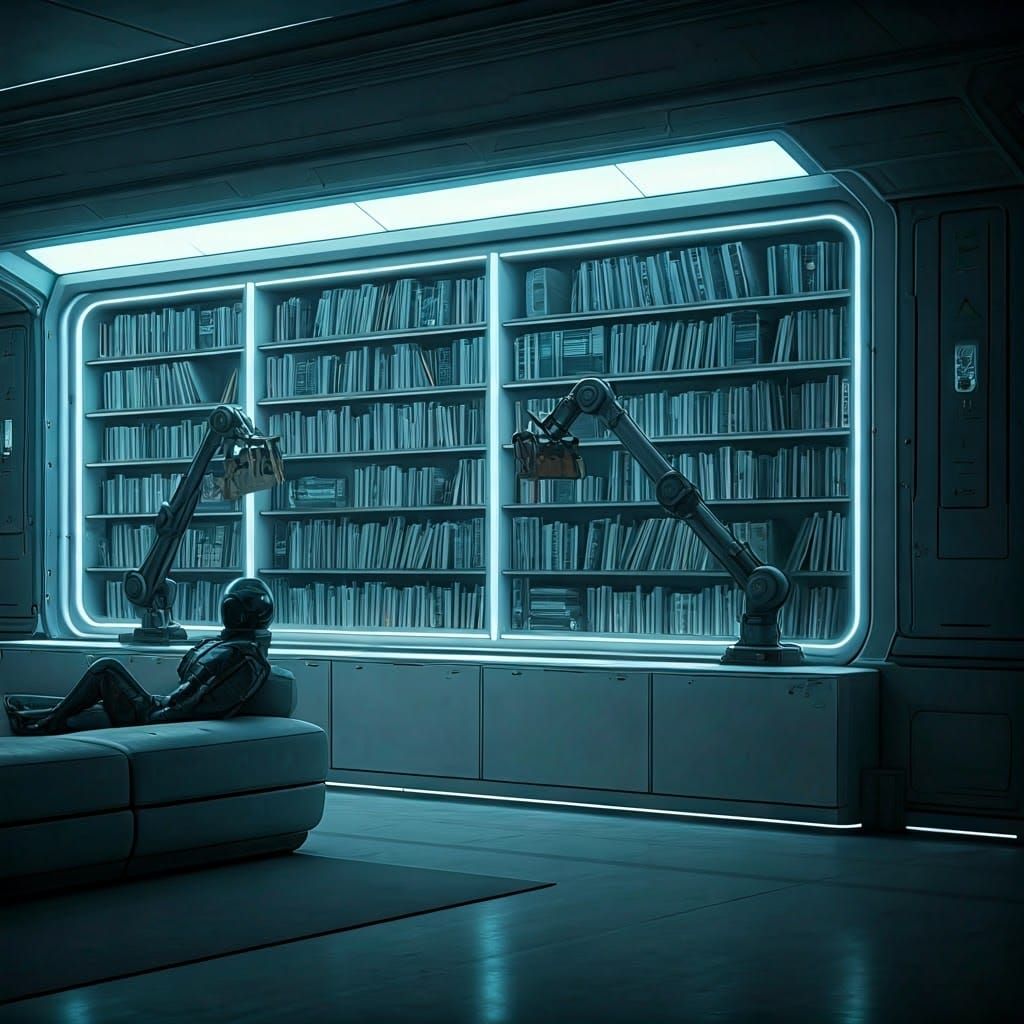 Futuristic Book Sanctuary with Cyberpunk Accents