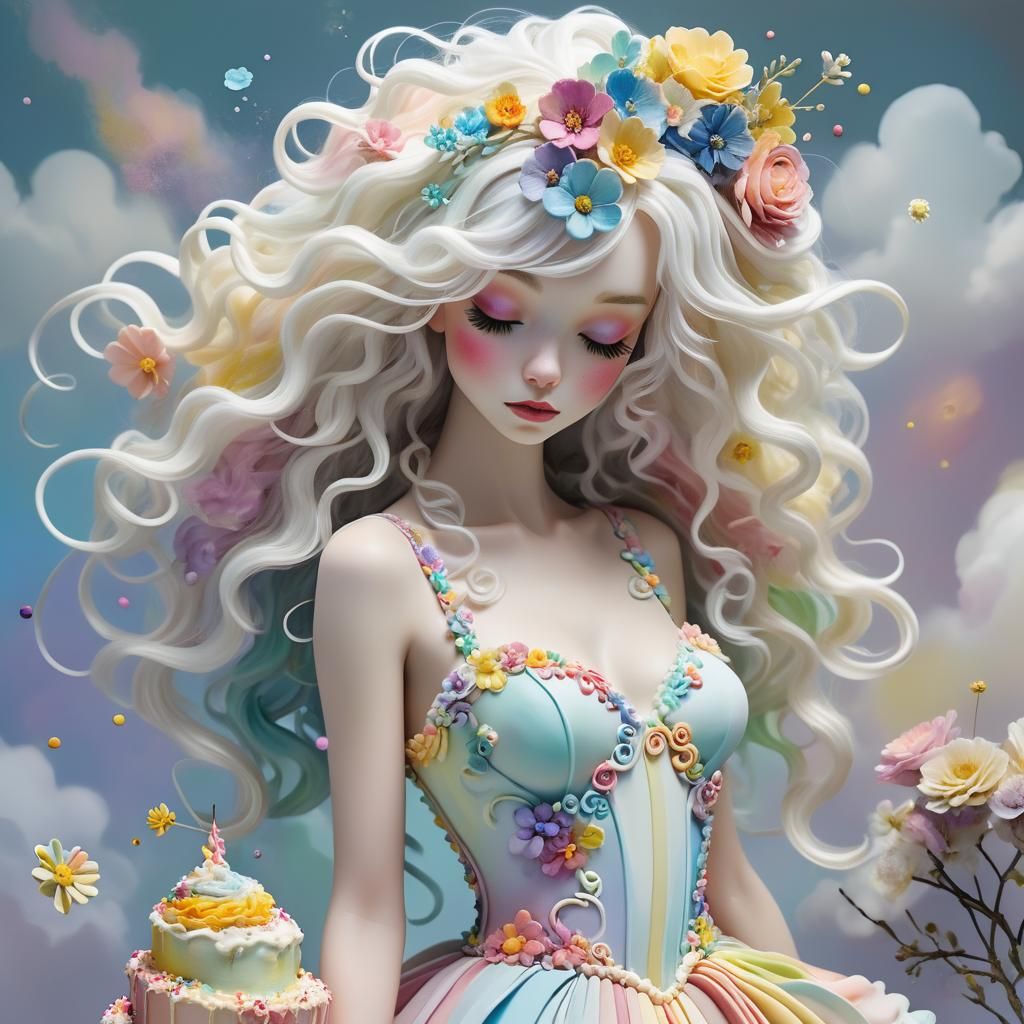 Girl Adorned with Cake Toppings in Whimsical Art
