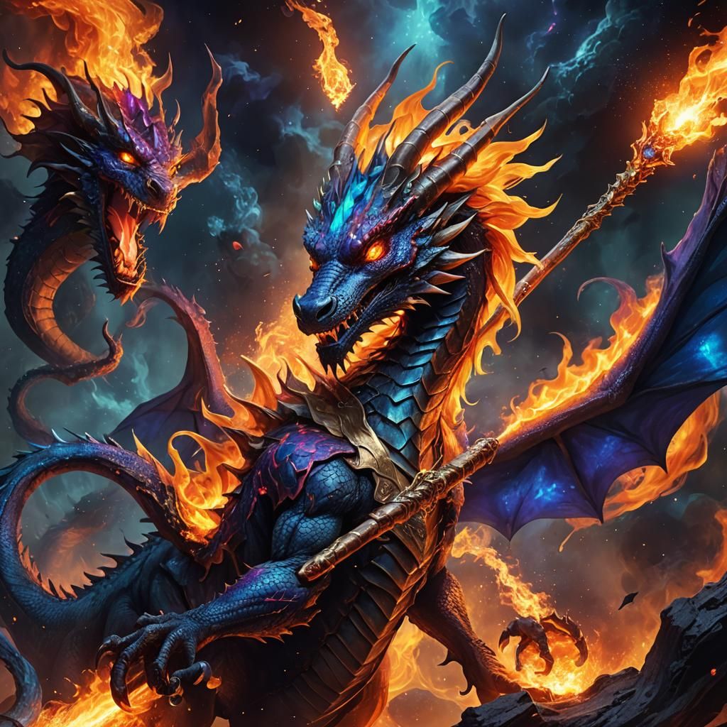 Fiery Dragon in Space: Dark Fantasy Concept Art