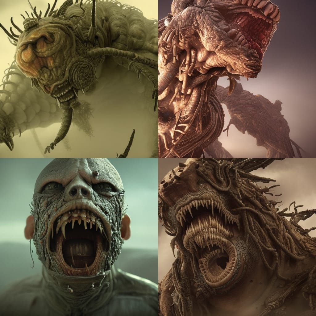 Disturbing Maggot-Infested Face in Digital Painting