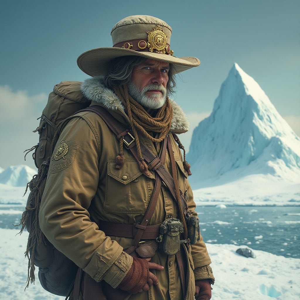 Antique Explorer in Antarctica, Mystic Old-Timey Style