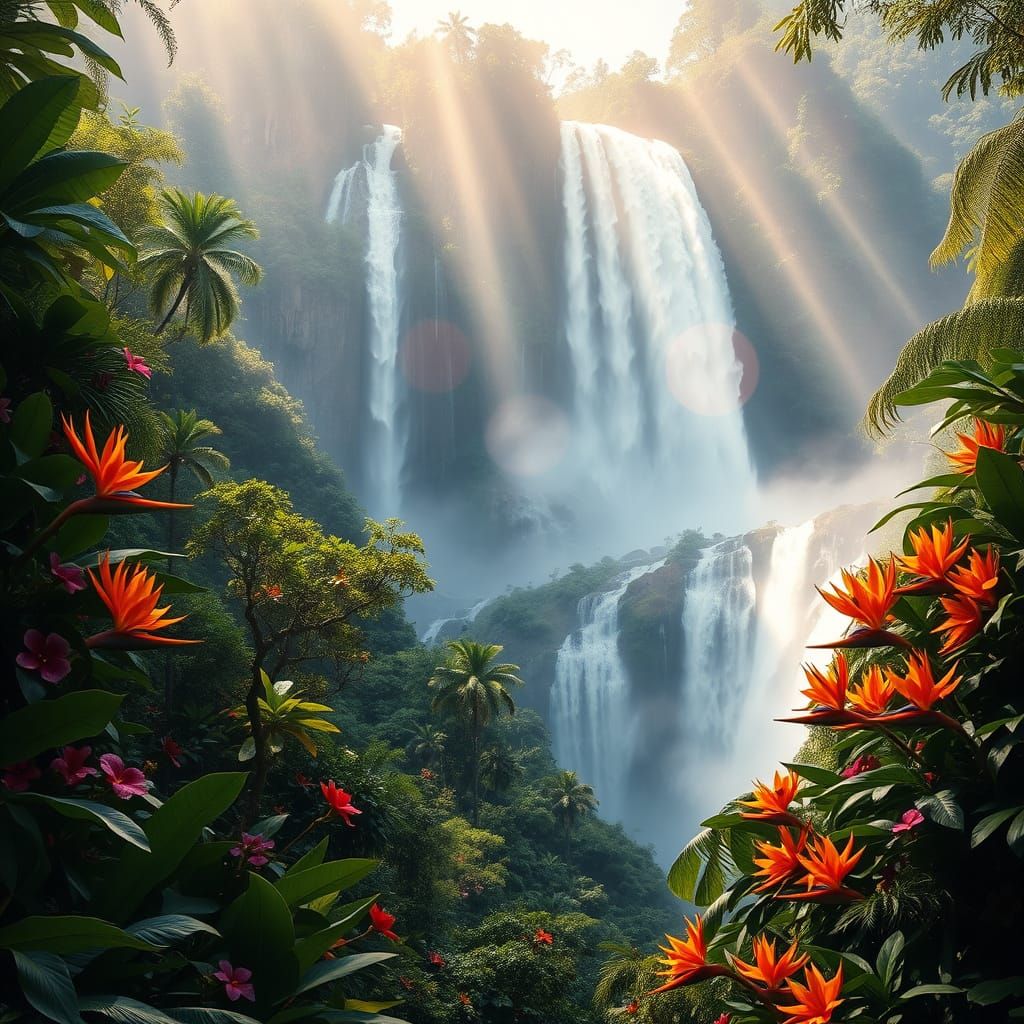 Tropical Paradise Falls in Vibrant Colors