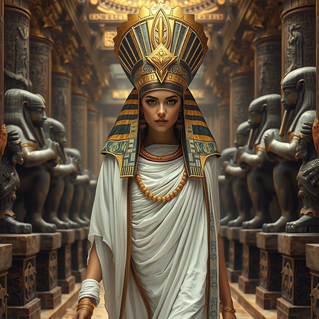 Hyperrealistic Egyptian High-Priestess in Ornate Attire