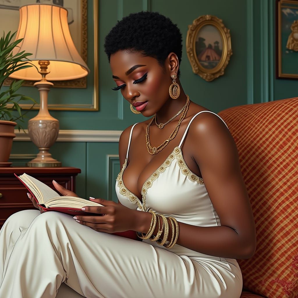 Relaxed Woman Reading in Vibrant, Modern Style