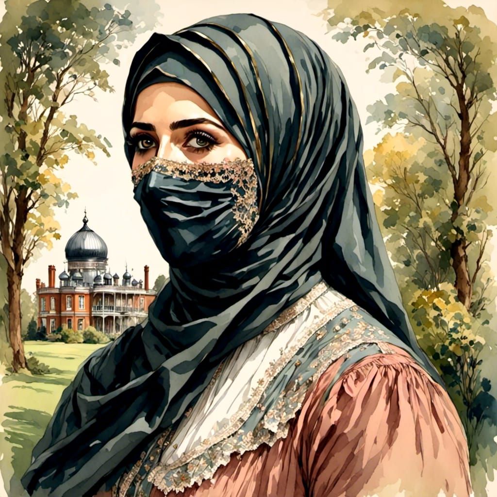 Vintage Comic: Beautiful Victorian Woman in Hijab