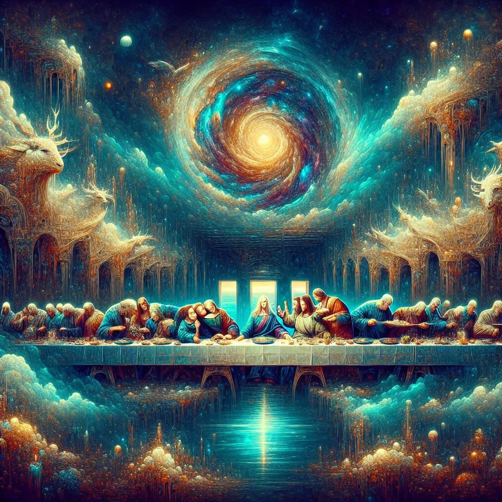 Fantastical Supper: A Vivid Matte Painting in 8k