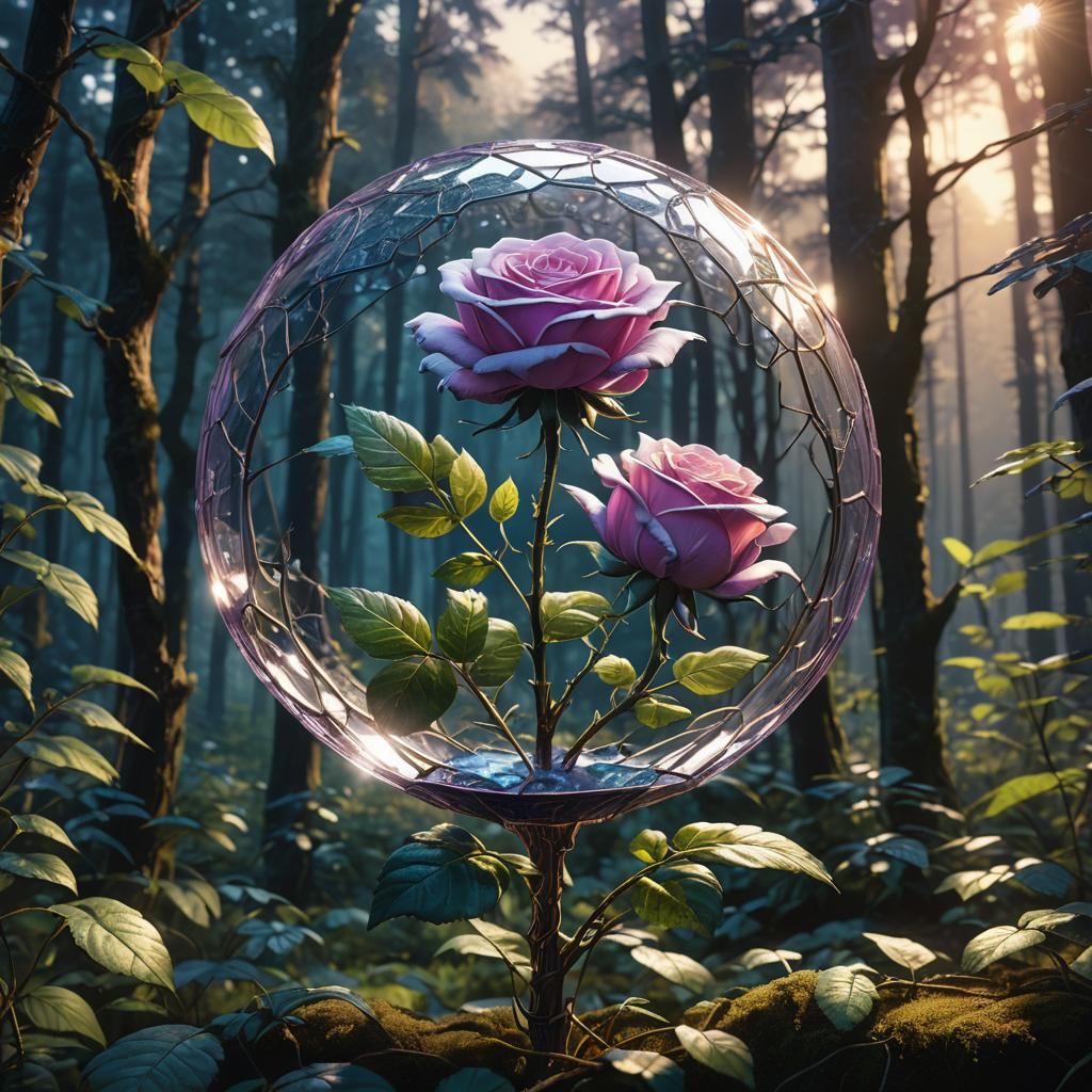 Glass Rose in Mystical Forest, Matte Painting