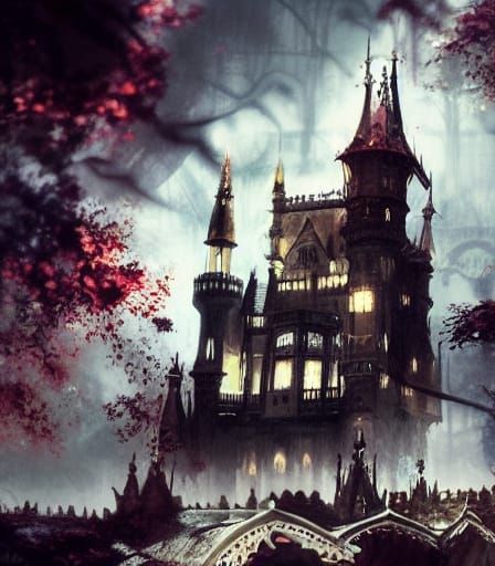 Haunted Castle Painting in Gothic Victorian Style