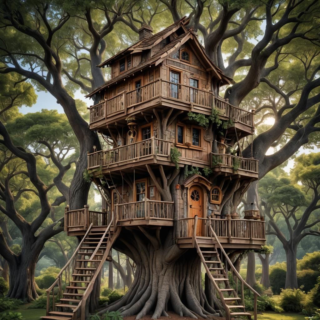 Hyperrealistic Treehouse in Cinematic Lighting