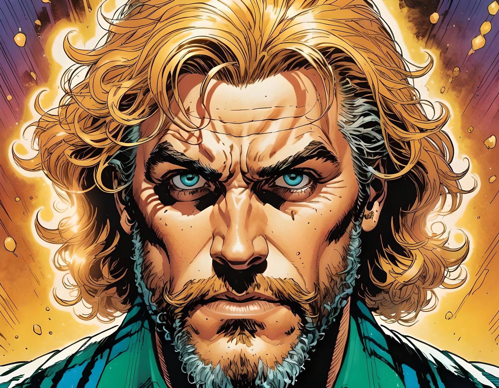 Aquaman Stares Intensely in Comic Book Art