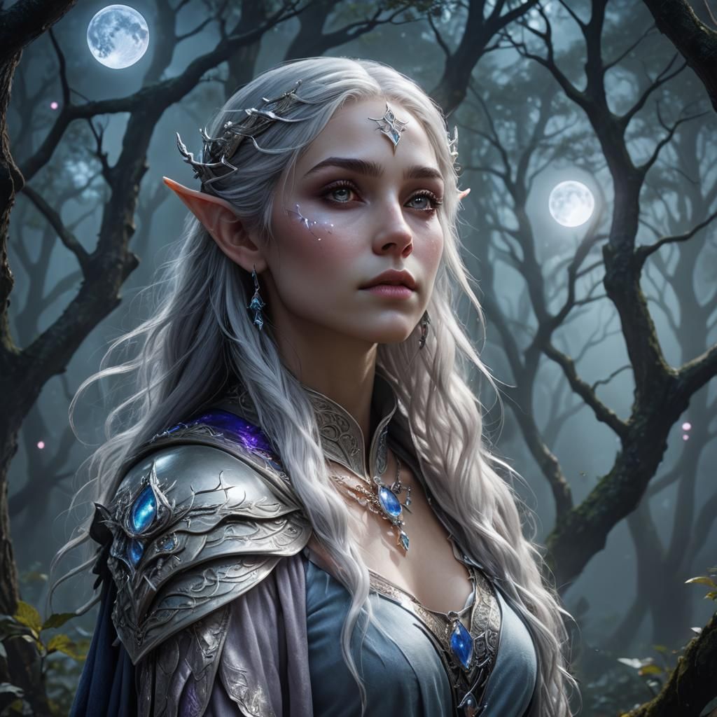 Half elf female cleric that worships a moon goddess