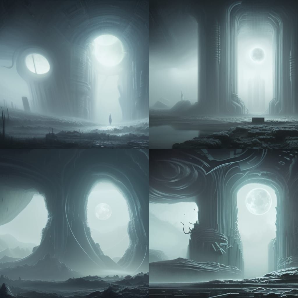 Dark Underground World with Enormous Pillars