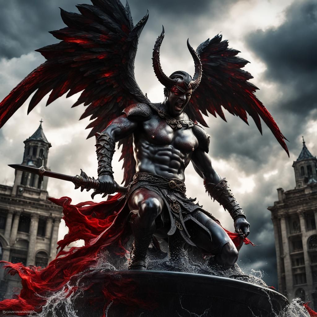 Onyx Devil Statue with Lightning, Fantasy Art