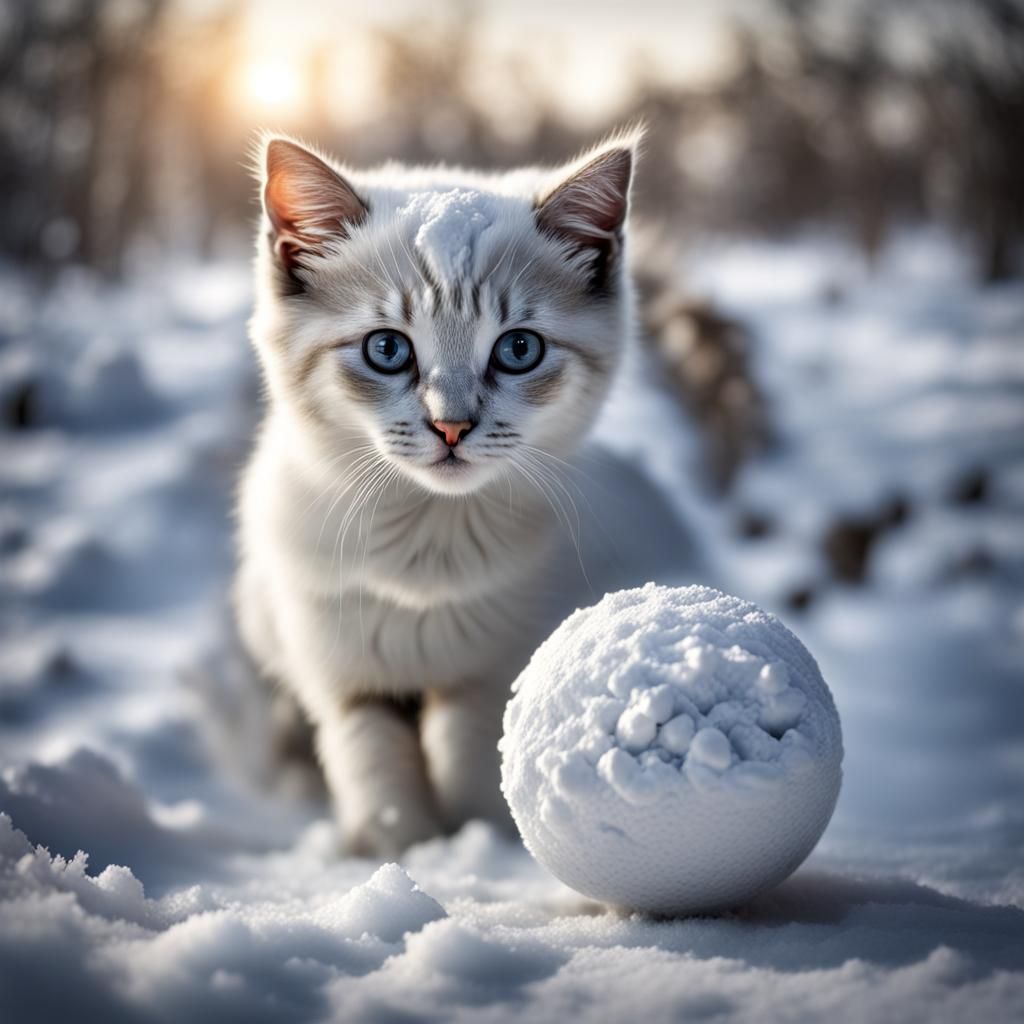 Cute Kitten Inside Snow Globe: Hyperrealistic Digital Art