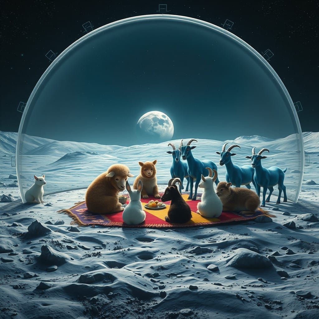 Whimsical Moonlit Picnic Scene in Matte Painting Style