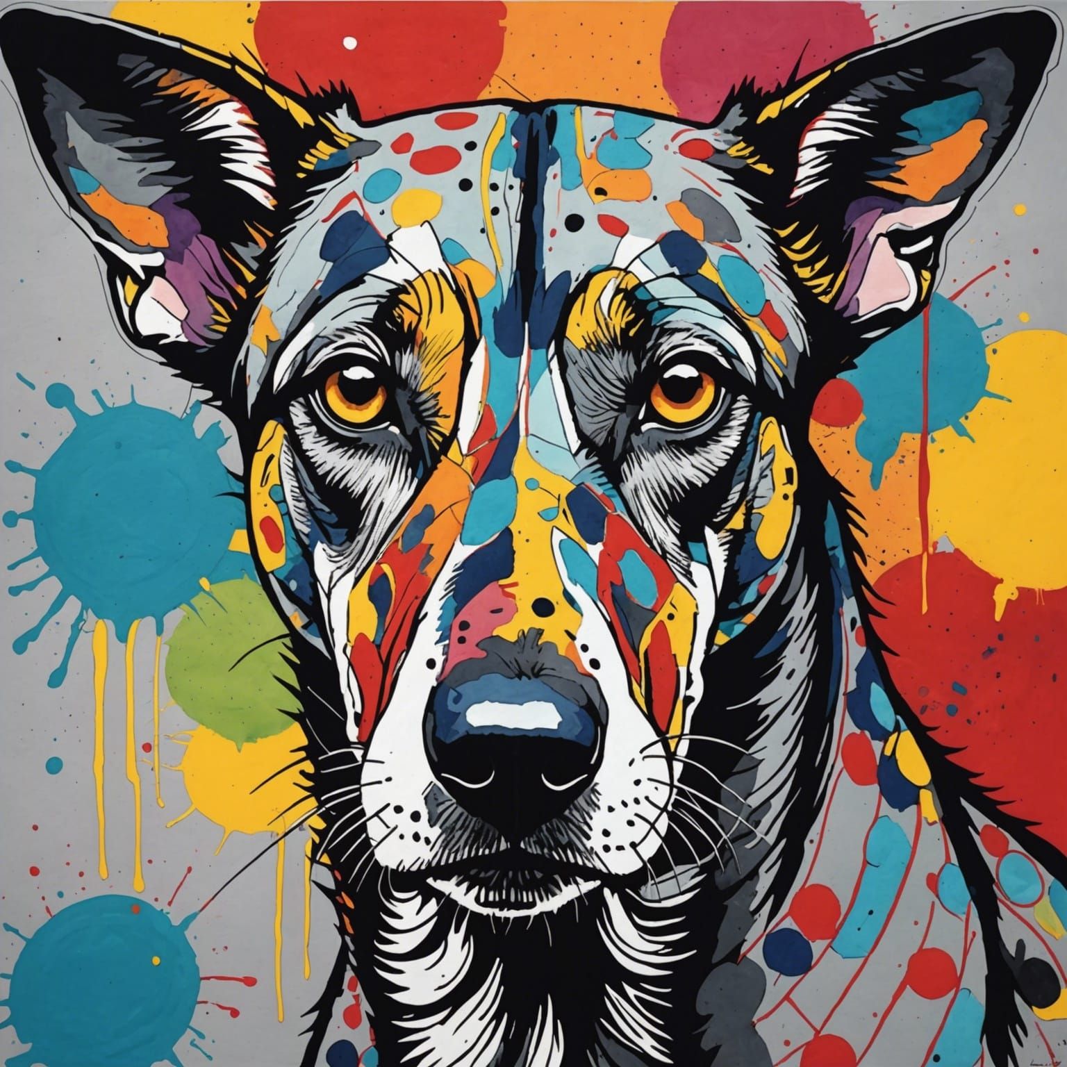 Ink Greyhound in Abstract Fauvist Watercolor Style