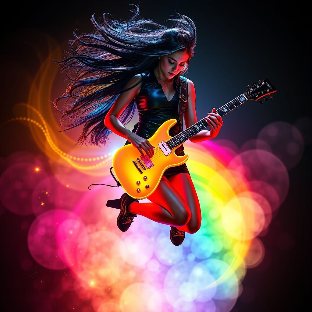 Rock Star Jumps Mid-Air with Electric Guitar