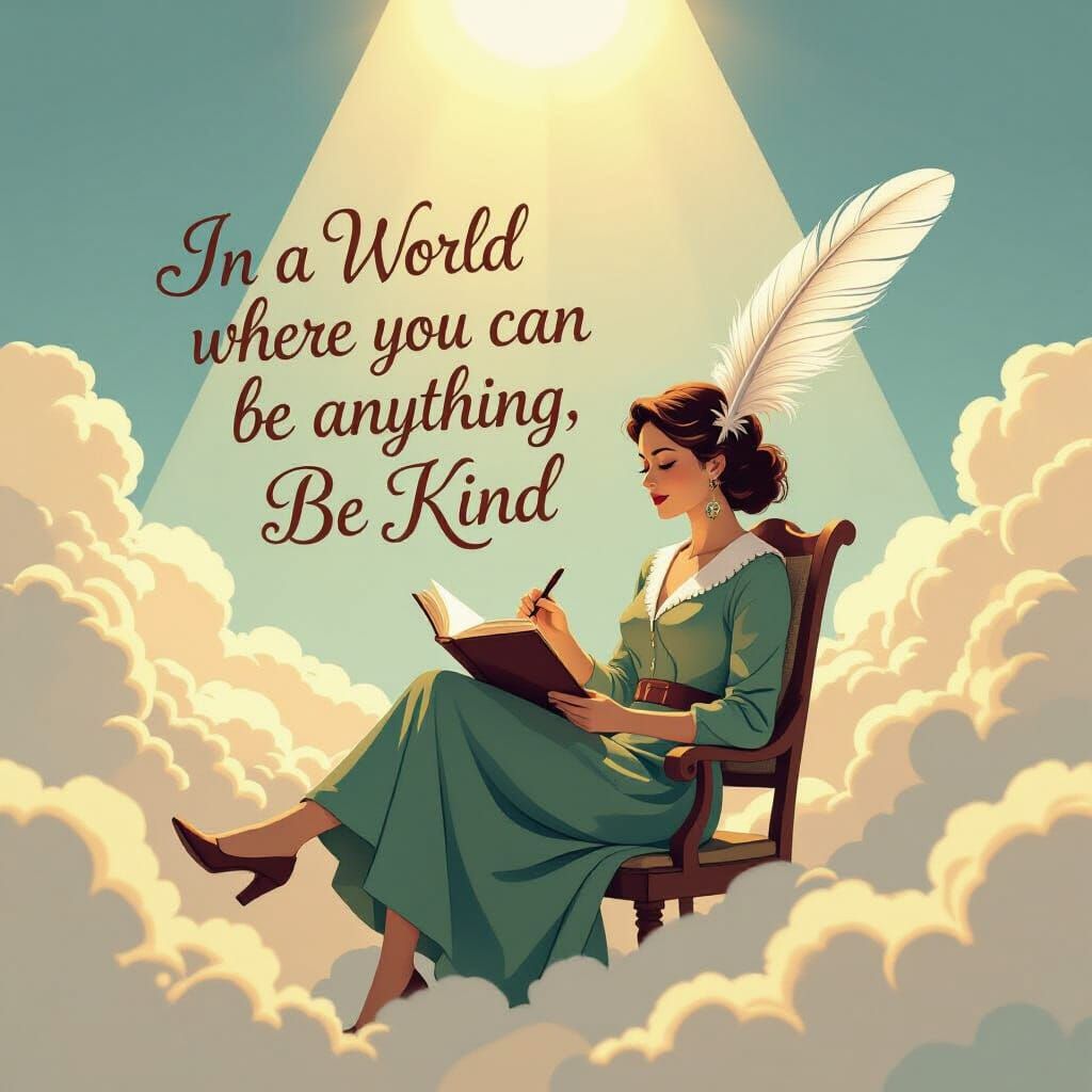 Kindness Message Written in Sky, Whimsical Illustration