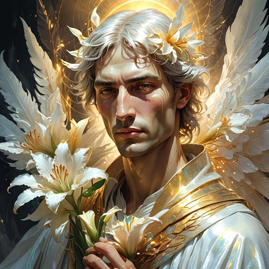 Archangel Gabriel with Holographic Lily Flower