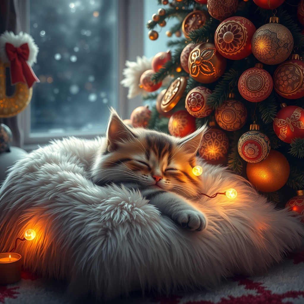 Furry Kitty's Christmas Dream in Matte Painting Style