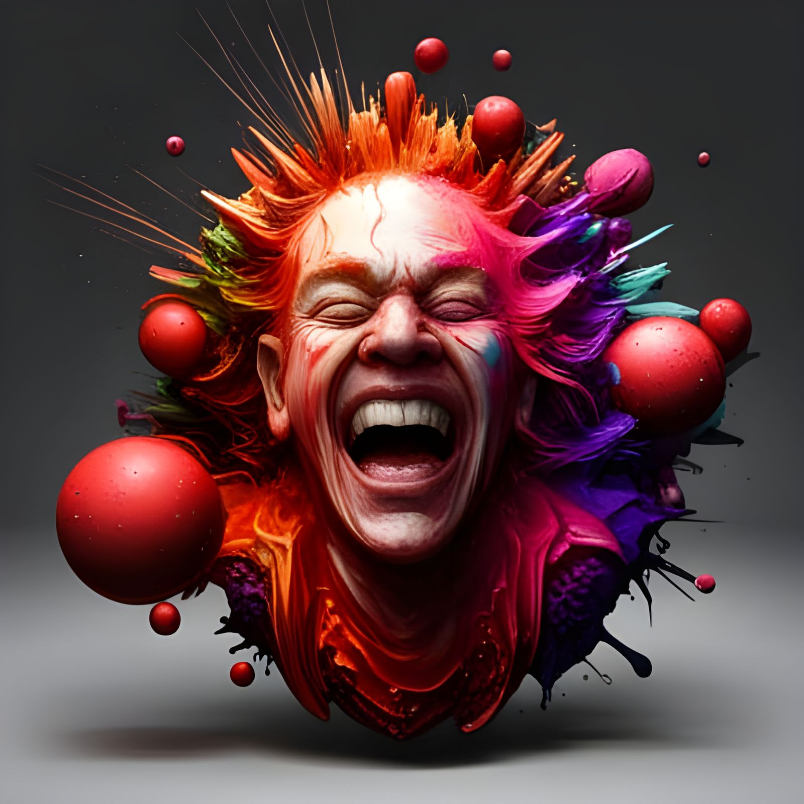 Exploding Paint Face in Hyperdetailed Splatter Diorama