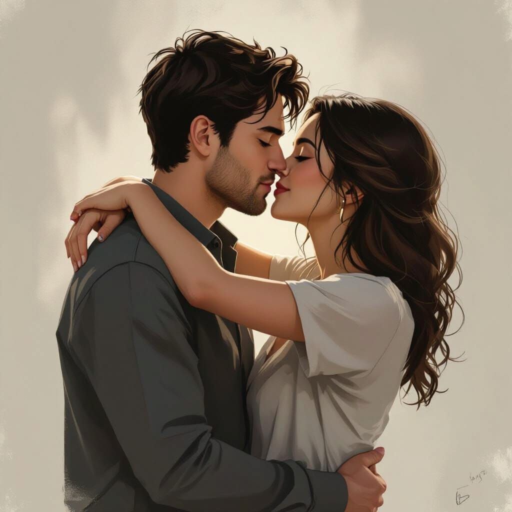 Romantic Couple Back Hug in Grayscale Matte Painting