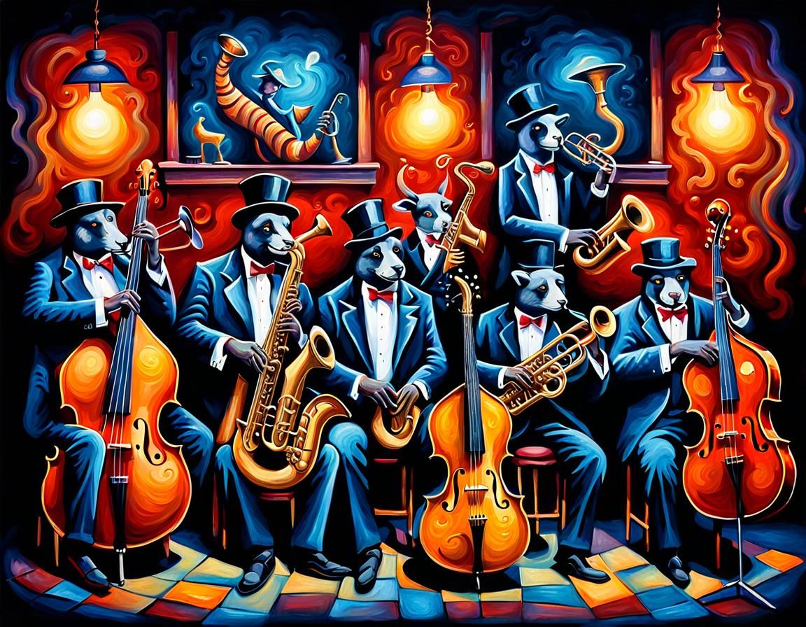 The Top Hat "Animal Jazz Band" Posing for a Portrait
